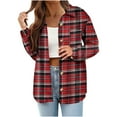 thumbnail image 1 of Women's Plaid Button Up Shirts Shackets Long Sleeve Lapel Collar Flannel Casual Fall Lightweight Jacket Outwear (2XL, Red), 1 of 6