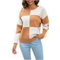 thumbnail image 1 of Women's Plaid Checkered Sweater Color Block Crewneck Pullover Drop Shoulder Oversized Fit Trendy Graphic Knit Top for Fall Winter Casual Outfits, 1 of 4