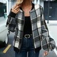 thumbnail image 1 of Women's Plaid Color Block Zipped Jackets Long Sleeve Casual Hooded Sweatshirt Knit Loose Tops With Pocket (2XL, Gray), 1 of 7