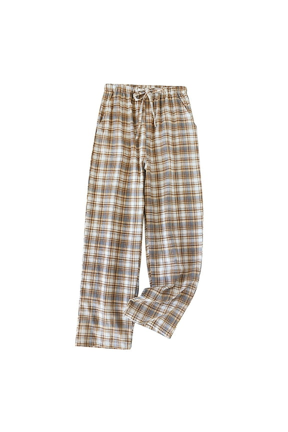 Women's Plaid Cotton Loungewear Pajama Pants Long Elastic Waisted Baggy PJ Bottom Unisex Couples Pajamas Pant