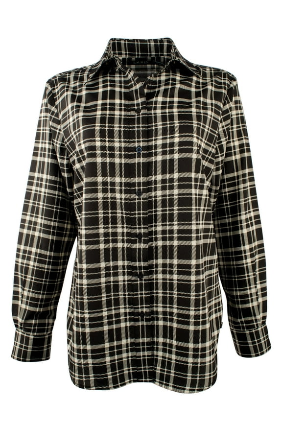 Women's Plaid Crepe Shirt Medium