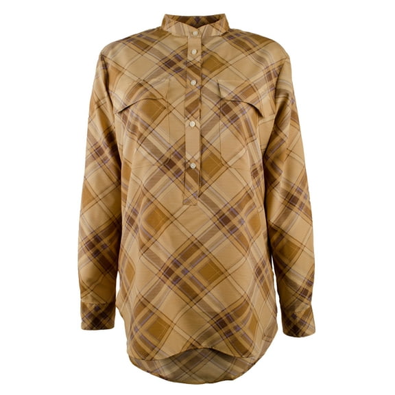 Women's Plaid Crepe Tunic Shirt-BM-XS