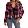 thumbnail image 1 of Women's Plaid Cropped Jacket Notched Lapel Button Down Blazer Trendy Long Sleeve Blazer Coat Casual Versatile Top,S,Hot Pink, 1 of 6