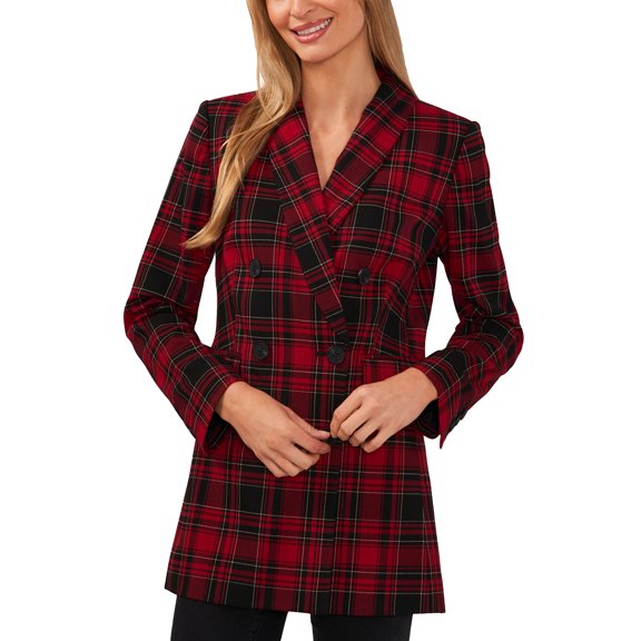 Women's Plaid Double-Breasted Blazer Bright Ruby 6