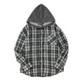 thumbnail image 1 of Women's Plaid Flannel Hoodie Shirt, Long Sleeve, Button Down, Oversized Boyfriend Style, Loose Fit, 1 of 5