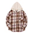 thumbnail image 1 of Women's Plaid Flannel Hoodie Shirt, Long Sleeve, Button Down, Oversized Boyfriend Style, Loose Fit, 1 of 5
