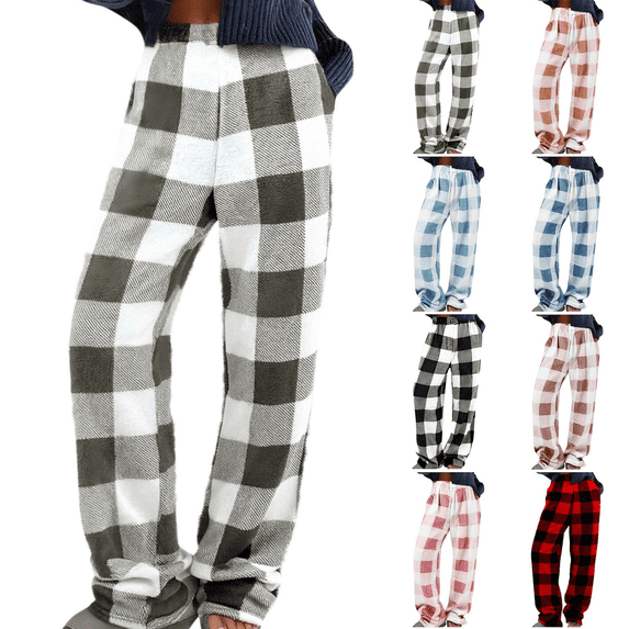 Women's Plaid Flannel Pajama Pants Brushed Elastic Waist Wide Leg Lounge Pants Winter Warm Sleepwear Homey Casual Loose Pj Bottoms Pants