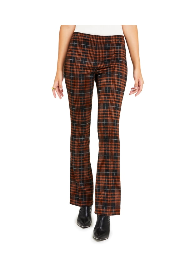 Women's Plaid Flare-Leg Pants Gaucho Brown Multi XL
