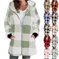 thumbnail image 1 of Women's Plaid Fleece Jacket Full Zip Hooded Jackets Fuzzy Fleece Long Sleeve Coat Oversized Winter Warm Sherpa Outerwear with Pockets, 1 of 6