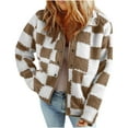 thumbnail image 1 of Women's Plaid Fleece Jacket Long Sleeve Furry Blazer Buckle Down Long Sleeve Cardigan Sweatshirt Lounge Warm Cardigan Wind Resistant Windbreaker Sweater Jacket, 1 of 6