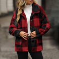 thumbnail image 1 of Women's Plaid Fleece Jacket with Pockets and Button-down Fleece Coat Wine M, 1 of 6