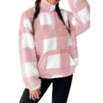 thumbnail image 1 of Women's Plaid Fleece Sweatshirt Half Zip Long Sleeve Stand Collar Pullover Top with Pocket Pink XL, 1 of 8