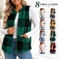 thumbnail image 1 of Women's Plaid Fleece Vest, Crew Neck Sleeveless Cardigan Tops, Winter Warm No Hood Outerwear Vests with Pockets, 1 of 9