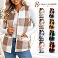 thumbnail image 1 of Women's Plaid Fleece Vest, Crew Neck Sleeveless Cardigan Tops, Winter Warm No Hood Outerwear Vests with Pockets, 1 of 9