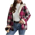 thumbnail image 1 of Women's Plaid Full Zip Jacket Sherpa Fleece Lined Jacket Fall Winter Warm Hooded Shacket Coats Outerwear for Women, 1 of 4
