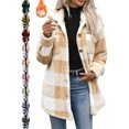 thumbnail image 1 of Women's Plaid Fuzzy Jacket Casual Collared Button Front Long Sleeve Oversized Loose Fit Coat, 1 of 9