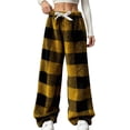 thumbnail image 1 of Women’s Plaid Fuzzy Pants, Winter Warm Drawstring Elastic Waist Trousers, Wide Leg Casual Home Pants, 1 of 6