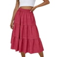 thumbnail image 1 of Women's Plaid Gingham Midi Skirts A-Line Elastic High Waisted Tiered Flowy Skirts Soft Ruffled Vacation Skirt, 1 of 8