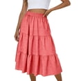 thumbnail image 1 of Women's Plaid Gingham Midi Skirts A-Line Elastic High Waisted Tiered Flowy Skirts Soft Ruffled Vacation Skirt, 1 of 8