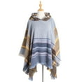 thumbnail image 1 of Women's Plaid Hooded Cape Shawl Blanket Poncho Hoodie Cape Shawl with Tassels - Gray, 1 of 5