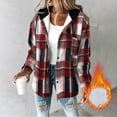 thumbnail image 1 of Women's Plaid Hooded Fleece Shacket Long Sleeve Button Front Coat with Pockets, 1 of 6