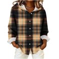 thumbnail image 1 of Women's Plaid Hooded Jacket Button Down Long Sleeve Casual Jacket with Pockets Loose Fit Fall Outerwear for Daily Weekend and Travel, 1 of 6