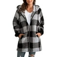 thumbnail image 1 of Women's Plaid Hooded Jacket Soft Comfortable Long Sleeve Zipper Front Loose Fit Outerwear With Pockets For Casual Wear, 1 of 4