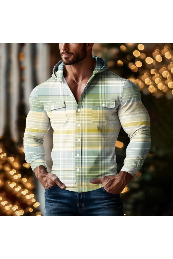 Women's Plaid Hooded Shirt Blouse Top Button Down Long Sleeve Casual Loose Fit Pocket Overshirt Soft Flannel Fabric Work Office Streetwear Layering Piece for All Seasons | CSEONE,Multicolor L