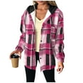 thumbnail image 1 of Women's Plaid Hoodie Button up Long Sleeve Thick Hooded Sweatshirt with Pocket Casual Jacket Coat, 1 of 7