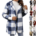 thumbnail image 1 of Women's Plaid Jacket Blue Hooded Long Sleeved Plush Loose Cardigan Plaid Winter Coats 3XL, 1 of 7
