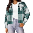 thumbnail image 1 of Women's Plaid Jacket Casual Loose Checkered Pocket Long Sleeved Short Style Double Pocket Lapel Oversized Jacket Mint Green S-4XL, 1 of 5