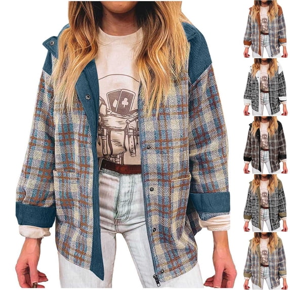 Women's Plaid Jacket Coats Outerwear for Ladies Longline Oversized Fit Casual Daily Wear Streetwear Travel Fashion Essential Gift | CSEONE,Black XL
