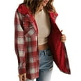 thumbnail image 1 of Women's Plaid Jacket Long Sleeve Button Down Fleece Hooded Jackets Warm Coat Red Checkered M, 1 of 7
