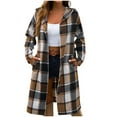 thumbnail image 1 of Women's Plaid Jackets Flannel Long Hooded 2025 Shacket Thick Coat Winter Coat Button down Outwear Winter Warm Peacoat Fuzzy Fleece Jacket Warmth Trendy Outerwear, 1 of 5