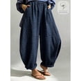 thumbnail image 1 of Women's Plaid Lantern Pants, Elastic Waist Loose Fit Balloon Trousers with Cuffed Hem for Everyday, Vacation & Casual Wear, 1 of 7
