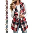 thumbnail image 1 of Women's Plaid Lapel Vest Casual Sleeveless Open Front Oversized Large Lapel Loose Fit Vest, 1 of 7