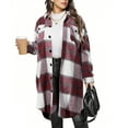 thumbnail image 1 of Women's Plaid Long Jackets Fashion Casual Button Down Cardigans Fashion Lapel Outdoor Travel Wool Blouse Coat Loose Long Sleeved Overcoats with Pockets, 1 of 2