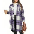 thumbnail image 1 of Women's Plaid Long Jackets Fashion Casual Button Down Cardigans Fashion Lapel Outdoor Travel Wool Blouse Coat Loose Long Sleeved Overcoats with Pockets, 1 of 2
