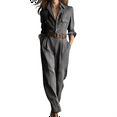 thumbnail image 1 of Women's Plaid Long Sleeve Button Down Belted Jumpsuit Slim Fit Office Workwear Outfit, 1 of 5