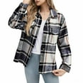 thumbnail image 1 of Women's Plaid Long Sleeve Button Down Shirts Fall Oversize Jacket with Pockets Black L, 1 of 6