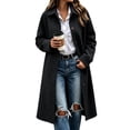thumbnail image 1 of Women's Plaid Long Trench Jacket Lapel Collar Single Breasted Wool Blend Fall Winter Mid Length Pea Coat with Pockets (2XL, Black), 1 of 6