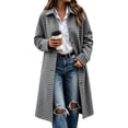thumbnail image 1 of Women's Plaid Long Trench Jacket Lapel Collar Single Breasted Wool Blend Fall Winter Mid Length Pea Coat with Pockets (2XL, Gray), 1 of 6