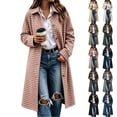 thumbnail image 1 of Women's Plaid Long Trench Jacket Lapel Collar Single Breasted Wool Blend Fall Winter Mid Length Pea Coat with Pockets (XL, Pink), 1 of 7