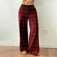 thumbnail image 1 of Women's Plaid Loungewear Pants - Drawstring High Waist Elastic Trousers, Soft Wide Leg Pants for Casual Red 5XL, 1 of 9