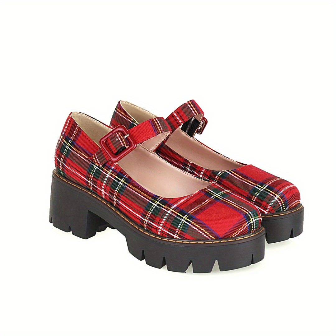 Plaid chunky heels best sale