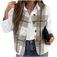 thumbnail image 1 of Women's Plaid Outerwear Vests Tops Button Down Collared Sleeveless Jacket Plus Size Casual Vest with Pockets, 1 of 5