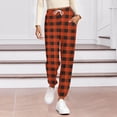 thumbnail image 1 of Women's Plaid Pajama Pants Elastic Waist Casual Joggers Yoga Sweatpants Comfy Loose Trousers with Pockets New Wide Leg Trousers Women Work Orange XXL, 1 of 6