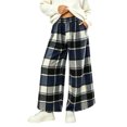 thumbnail image 1 of Women's Plaid Pajama Pants, Elastic Waist Straight Leg Lounge Sweatpants, Warm Cozy Winter Sleepwear Trousers with Pocket Dark Blue L, 1 of 3