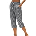 thumbnail image 1 of Women's Plaid Pant Gingham Lounge Pants Wide Leg Mid Rise Elastic Waist Checkered Cropped Trousers with Pockets, 1 of 6