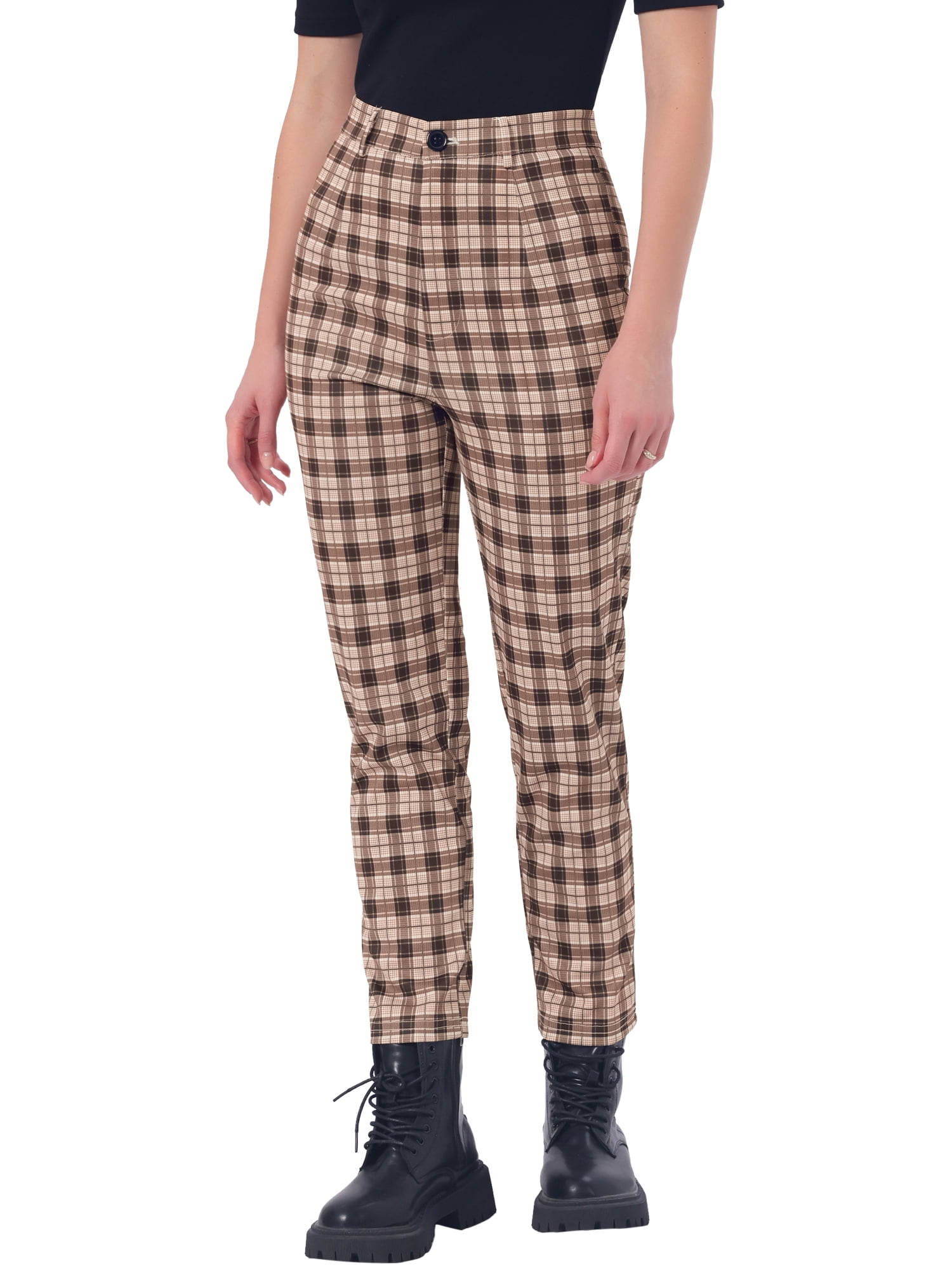 Women's Plaid Pants High Waist Tartan Checkered Casual Work Pants